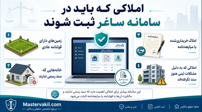 املاکی که باید در سامانه ساغر ثبت شوند